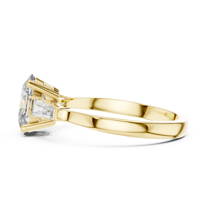 Bague de fiançailles à trois pierres en moissanite taille ovale, argent sterling 925, or jaune 14 carats, avec pierres latérales baguette, pour femme - Product Image 3