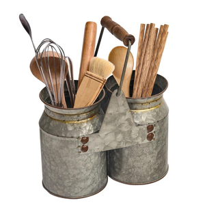 Wholesale Farmhouse Rustic <b>Black</b> Galvanized Metal Rotating Utensil Holder <b>Caddy</b> Standing Kitchen Silverware Flatware Organizer - Product Image 6