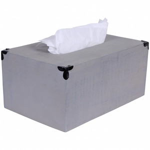 Vintage Inspired Rectangular Grey Wood Tissue Dispenser <b>Black</b> Corner <b>Brackets</b> Premium Decorative Solid Wood Grey Tissue Case - Product Image 5