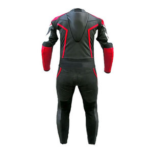 Traje de Motociclismo Personalizado de Dos Piezas en Cuero Genuino para Hombre con Protección de Armadura, Negro y Rojo, Tallas XS-5XL - Product Image 2