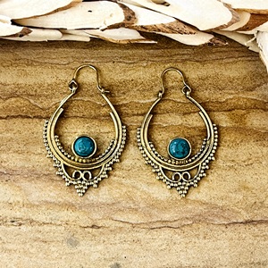 Nuevos Pendientes de Aro Boho en Forma de Lágrima, de Latón Tribal, para Mujer, con Acabado de Latón Antiguo y Filigrana Étnica, Venta al por Mayor/OEM/ODM - Product Image 1