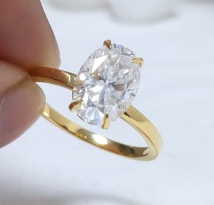 Fine Jewelry Luxury Yellow Gold Plated 1CT Oval Cut Cubic Zirconia Engagement <b>Solitaire</b> Wedding <b>Ring</b> - Product Image 1
