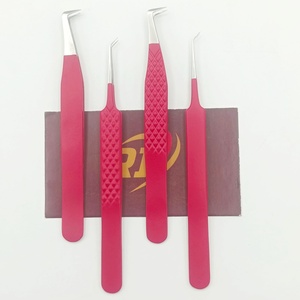 Pinzas para extensión de pestañas de acero inoxidable color rojo con logotipo personalizado OEM para salón de belleza, venta al por mayor, punta corta de 4 mm. - Product Image 5