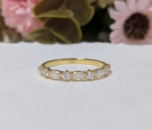 Anillo de compromiso y boda de oro macizo para mujer con moissanita de corte marquesa y redondo, engaste de púas, solitario, halo, joyería de moda - Product Image 3