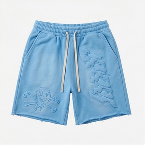 Shorts en polyester et coton écologiques, personnalisables OEM, avec poches à cordon, imprimés, style vintage, effet vieilli et délavé à l'acide - Product Image 1
