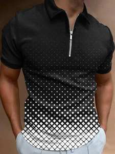 Polo de Hombre con Cierre de Cremallera, Estampado Geométrico y Animal, Colección Deportiva 2026, Corte Atlético, Estampado de Leopardo y Cuadros, con Tachuelas, Ropa Deportiva HD - Product Image 2