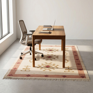 Tapis élégant en jute tissé à la main, crème terre cuite, motif géométrique moderne en losanges, à franges, antidérapant, épais, pour salon - Product Image 5