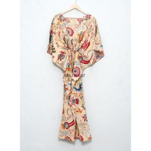 High Quality Custom Block Printing 100% Organic Cotton Sweet Natural Waist Maxi Length Summer Beach Women's Kaftan <b>Dress</b> - Product Image 6