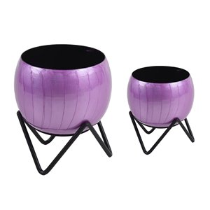 Maceta de metal con diseño moderno y base impresa, de forma redonda, ideal para la decoración del hogar y el jardín. En oferta. - Product Image 5