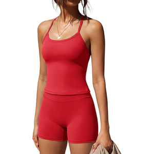 Conjunto de Yoga con Tirantes Finos y Cuello Redondo, Shorts de Cintura Alta, Color Sólido, Sin Costuras, Dos Piezas, Ropa Deportiva, Artículo Nuevo 2026 - Product Image 5