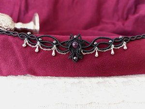 Handmade Black Macrame <b>Amethyst</b> <b>Bracelet</b> Silver Dangle Charm Gothic Bohemian Style Adjustable Cord Jewelry - Product Image 5