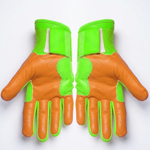 Guantes de Bateo de Cuero de Alta Calidad, Verde Naranja, Cierre de Velcro, Unisex, para Adultos, Entrenamiento, Duraderos, Tallas XL XXL, Acolchados - Product Image 3