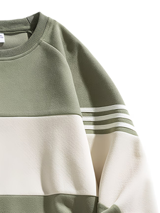 Men's Lined Front French Terry Winter Sweatshirt Striped <b>Raglan</b> Sleeve Round Neck Pullover Eco-Friendly Breathable Casual <b>Top</b> - Product Image 5