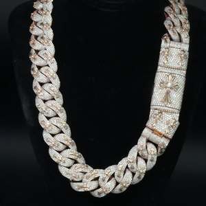 925 Sterling Silver Rose Gold Plated Moissanite Cuban Link <b>Chain</b> Necklace Micro Insert Claw Setting Hip Hop Wedding Jewelry Gift - Product Image 1