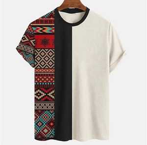 T-shirt à manches courtes pour homme, col rond, imprimé géométrique, style décontracté, tissu tricoté, coupe classique, logo sur le devant, respirant - Product Image 5
