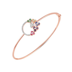 กำไลข้อมือเพชรทรงกลมหลากสีประดับด้วยกรอบบางสีโรสโกลด์และดีไซน์ลายดอกไม้กลมตรงกลาง - Product Image 2