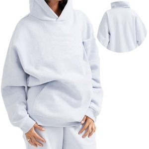 Sweat-shirt à capuche oversize pour femme, couleur unie, en coton tricoté, respirant, épaules tombantes, style streetwear décontracté, coupe courte - Product Image 5