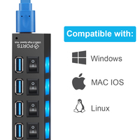 Hub USB, hub USB 3.0 Hub répartiteur multi-USB à 7 ports avec interrupteur pour PC portable