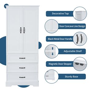 Mobiletto Alto da Bagno in MDF Bianco con Due Ante e Cassetti, Ripiano Regolabile - Product Image 6