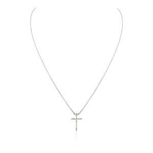 Collar con Colgante de Cruz de Diamantes en Oro de 18K, Chapado en Rodio, Estilo Religioso - Product Image 3