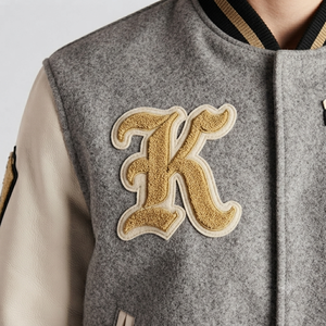 Custom Grey Wool Body <b>White</b> Sleeve Hooded Breathable Windproof Letterman <b>Jacket</b> Casino Patches <b>Men</b> Vintage College Bomber Casual - Product Image 4