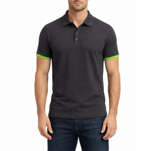 Polo classique noir pour homme, manches courtes, coupe ajustée, avec revers contrastants blancs, style décontracté et sportif - Product Image 1