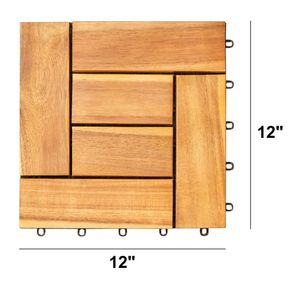 Set of 10 Interlocking Wooden Deck Tiles 6 Puzzle Slat Per Tile Row Acacia Brown Premium Quality Outdoor Decking - Product Image 2