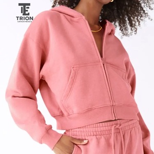 Precio al por mayor, superventas: Sudadera con capucha corta oversize con cremallera para mujer, con lavado ácido, estilo vintage y holgado. - Product Image 5