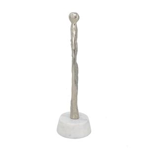 Figura Humana Abstracta de Aluminio Plateado/Blanco de 3x2.5x11 Pulgadas sobre Base de Mármol para Decoración de Mesa y Accesorios - Product Image 3