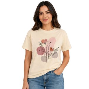 เสื้อยืดคอกลมพิมพ์ลายดอกไม้แบบนามธรรมสำหรับผู้หญิง สวมใส่สบาย ระบายอากาศได้ดี เหมาะสำหรับฤดูร้อน รับผลิตตามแบบ OEM แฟชั่นเสื้อยืดทันสมัย - Product Image 1