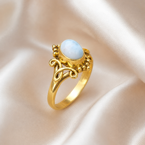 Pure 925 Sterling Silver Oval Blue Larimar <b>Ring</b> Rose & Yellow Gold Plated Handmade Scroll <b>Boho</b> Statement Fine Gift Jewelry Women - Product Image 3