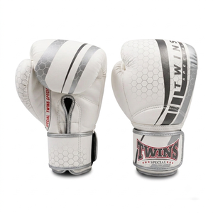 Twins Boxing Gloves Gray Leather Hex Pattern Hook & Loop Closure Adjustable Wrist Strap for Adults Martial Arts Training - Product Image 5