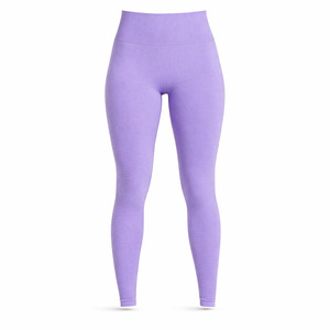 Leggings de yoga sin costuras de cintura alta, pantalones elásticos acanalados morados de longitud completa para mujer, ropa de compresión para fitness y entrenamiento - Product Image 1