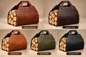 Sac de transport robuste en cuir véritable pour bûches, sac de rangement portable pour bois de chauffage, sac de rangement pour foyer intérieur LLR-0108 - Product Image 5