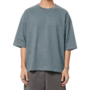 Camiseta Negra Oversize de Algodón para Hombre, Cuello Redondo, Manga Corta, Estilo Casual Holgado, Color Sólido, Tejido Jersey - Product Image 3
