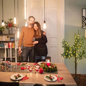 4FT 180Pcs LED Beads Lighted Warm White Artificial Olive Tree Lifelike Greenery Decorative Faux Tree with Remote Control - Product Image 1