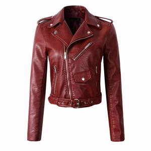 Veste en cuir courte tendance de haute qualité pour femme, style motard classique, respirante, élégante et luxueuse. - Product Image 5