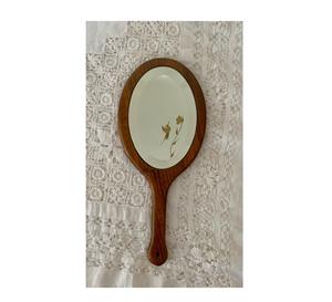 Miroir à main décoratif en bois, cadre à grain naturel, poignée lisse, accessoire de beauté pour le maquillage - Product Image 4