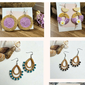 Natural Woven Rattan <b>Earrings</b> Handmade Folk Art Classic Bohemian Lightweight Jewelry TUYET DUNG Wedding <b>Holiday</b> Made in Vietnam - Product Image 5