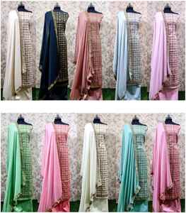 Costume en soie pure Banarasi 3 pièces jaal - Product Image 3