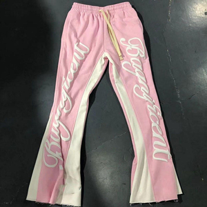 Pantalones de chándal acampanados para hombre, personalizados, 100% algodón, felpa francesa, estampado en relieve, bloques de color, cintura con cordón, servicio OEM - Product Image 4