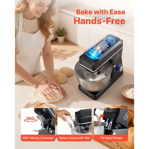 Batidora de Pedestal de 660W con 6 Velocidades y 8.3QT de Capacidad, Tazón de Acero Inoxidable, Gancho para Masa y Batidor de Varillas para Hornear, Certificación GS - Product Image 6