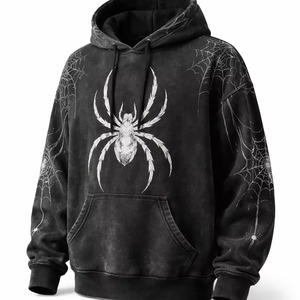 Sweat à capuche d'hiver 100% coton brodé emblème Spider-Man, 400+ GSM, coupe classique, délavé à l'acide, rouge, unisexe, style streetwear vintage - Product Image 5