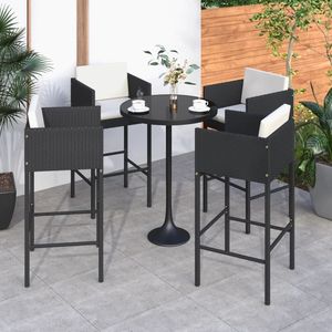 4 chaises de jardin en polyrotin noir avec coussins, tabourets de bar - Product Image 1