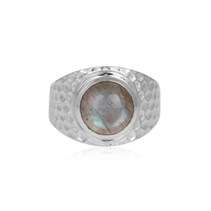 Natural Labradorite Hammered Band <b>Ring</b> 925 Sterling Silver Handmade Bezel <b>Set</b> Round Gemstone <b>Ring</b> for <b>Men</b> & Women - Product Image 1