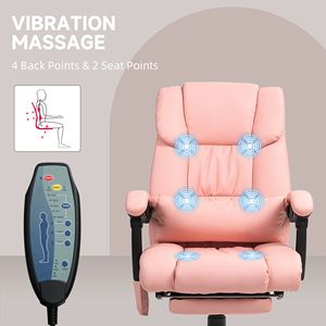 Sedia da Ufficio Reclinabile con Schienale Alto e 6 Punti di Vibrazione, Poltrona Direzionale in PU con Poggiapiedi e Telecomando, Poltrona Direzionale Rosa - Product Image 6