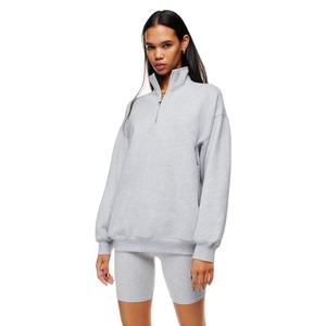 Pull à manches longues pour femmes, vente en gros, col montant, Zip, sweats à capuche, Support personnalisé, OEM 100% coton - Product Image 1