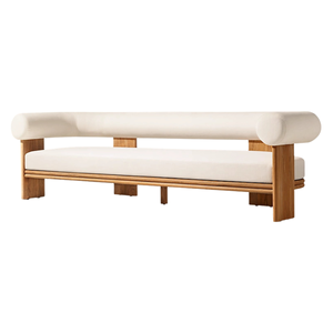 Modern Solid Teak Wood <b>Outdoor</b> <b>Sofa</b> Luxury Cylindrical Backrest Upholstered Patio Couch Contemporary Resort Lounge Furniture - Product Image 2