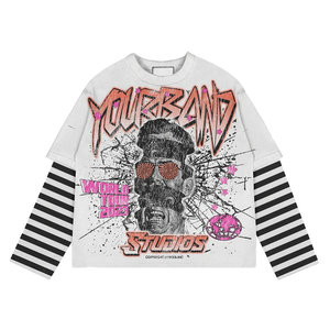 เสื้อยืดพิมพ์ลาย DTG คุณภาพสูง สไตล์วินเทจ แฟชั่นสตรีทแวร์ 2 in 1 เสื้อยืดผู้ชายสองชั้น ทรงโอเวอร์ไซส์ สไตล์ฮิปฮอป - Product Image 3