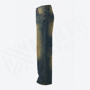 Pantalon cargo en jean léger délavé à l'acide, taille haute, coupe droite, en coton, style streetwear décontracté pour homme, collection automne, vente en gros et personnalisation - Product Image 3